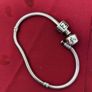 Pandora Moments Barrel Clasp Snake Chain Bracelet and "N" charm